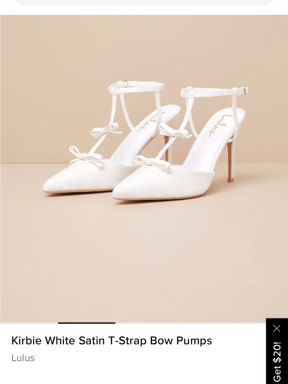 Lulu's White Satin T-Strap Pointed Bow Heels